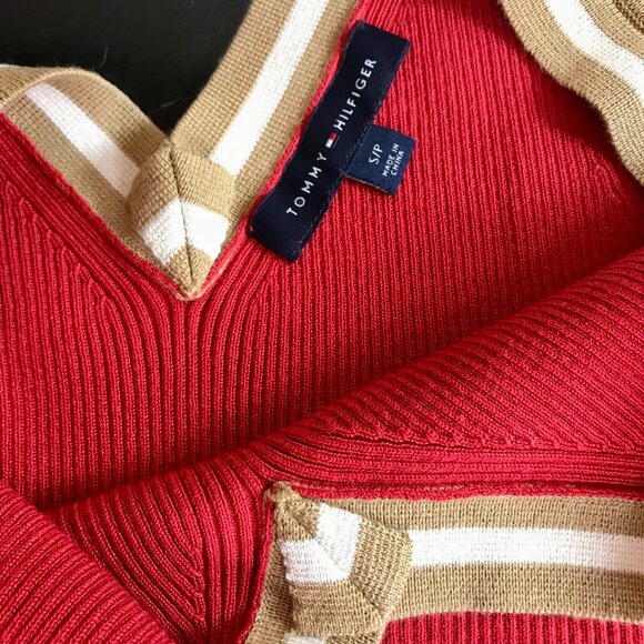 Tommy Hilfiger V-Neck Knit Tank Top Women's Samba Multi Pullover Sleeveless Red - Picture 4 of 5